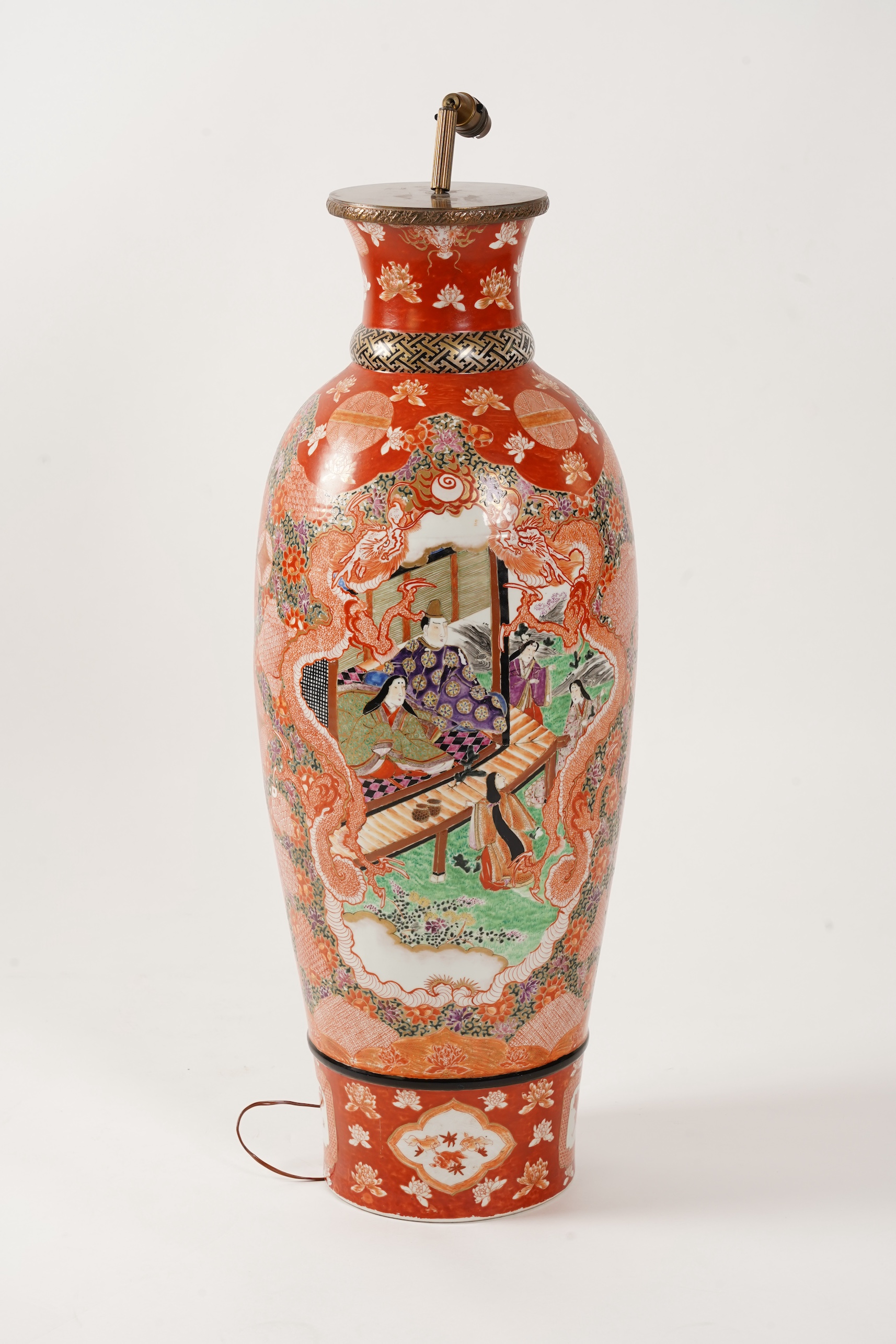 A massive Japanese Kutani vase, late 19th century, mounted as a lamp